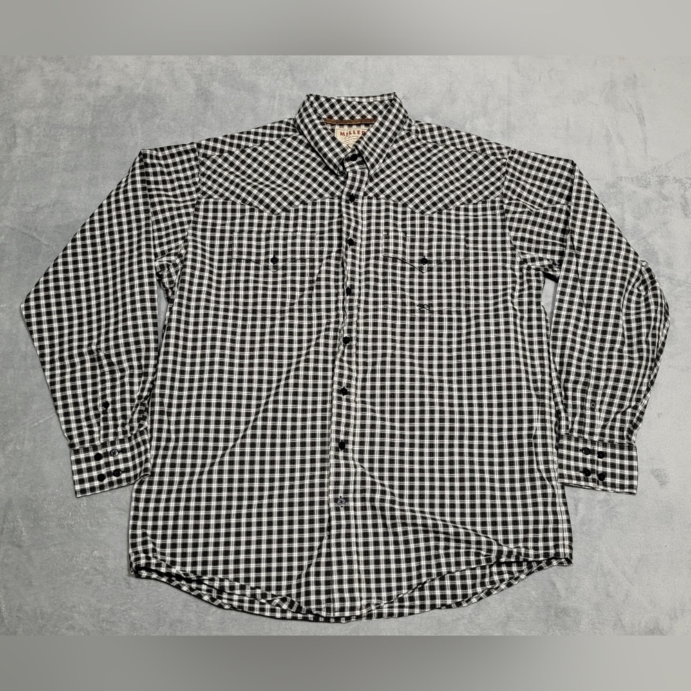 Miller Ranch by Cinch Button Down Shirt Mens XL Black Plaid Western Cowboy